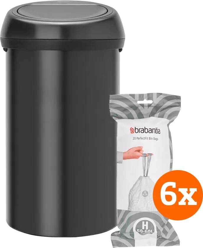 Brabantia Touch Bin 60 Liter Matt Black + Vuilniszakken (120 stuks)