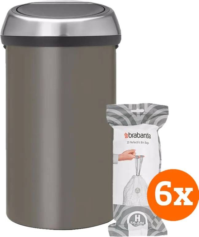 Brabantia Touch Bin 60 Liter Platinum + Vuilniszakken (120 stuks)