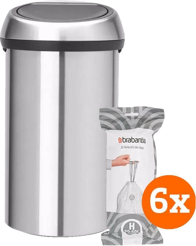 Brabantia Touch Bin 60 Liter Rvs Fingerprint Proof + Vuilniszakken (120 stuks)