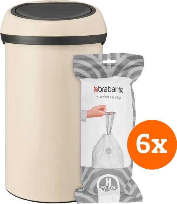 Brabantia Touch Bin 60 Liter Soft Beige + Vuilniszakken (120 stuks)