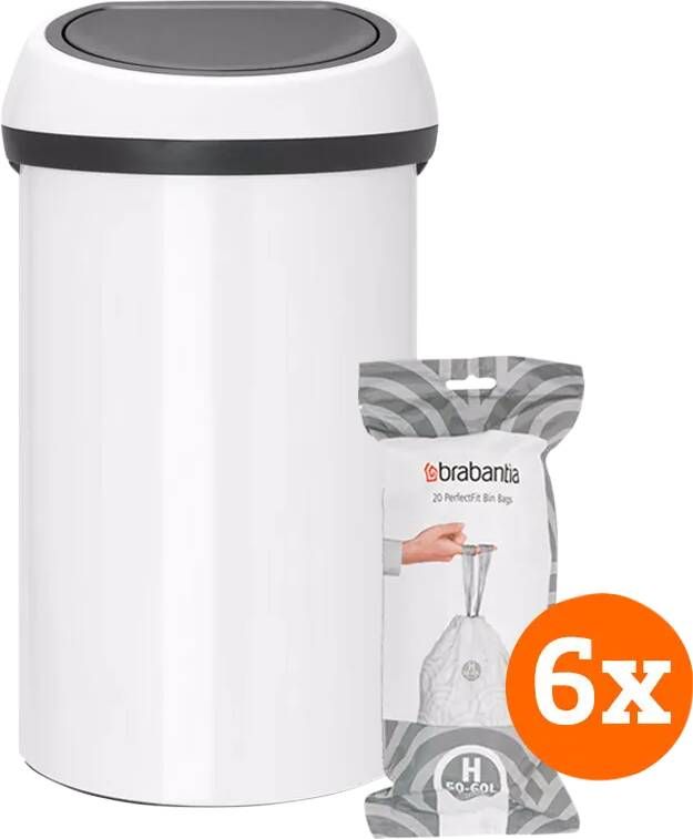 Brabantia Touch Bin 60 Liter White + Vuilniszakken (120 stuks)