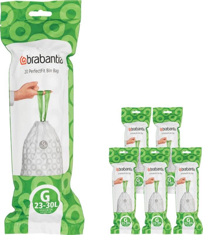 Brabantia Type G PerfectFit Jaarverpakking Afvalzak 23-30 Liter 120 Stuks