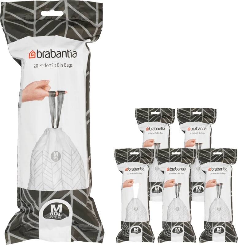 Brabantia Type M PerfectFit Jaarverpakking Afvalzak 60 Liter 120 Stuks