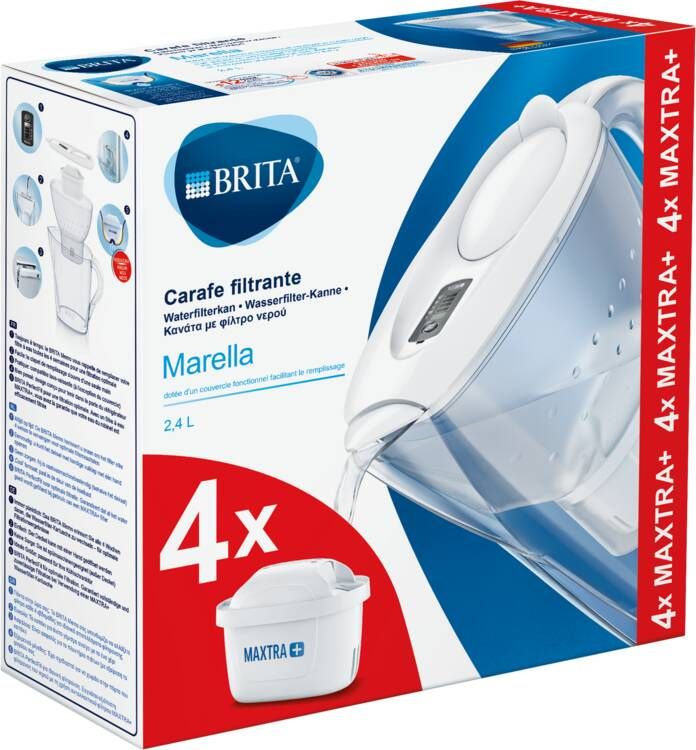 BRITA Waterfilterkan Marella Cool Wit 2 4L + 4 MAXTRA+ Filterpatronen Voordeelverpakking