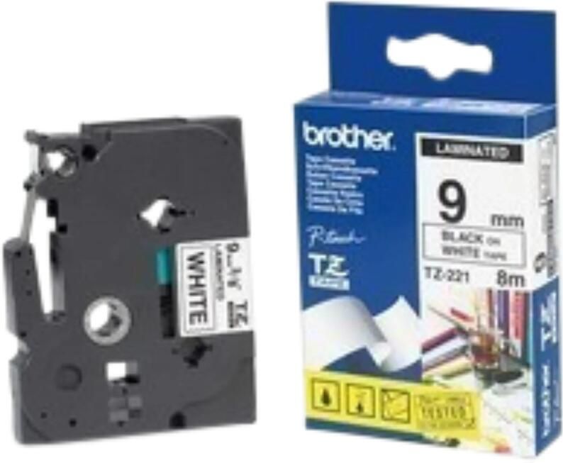 Brother TZe-221 Zwart op Wit (9 mm x 8 m)