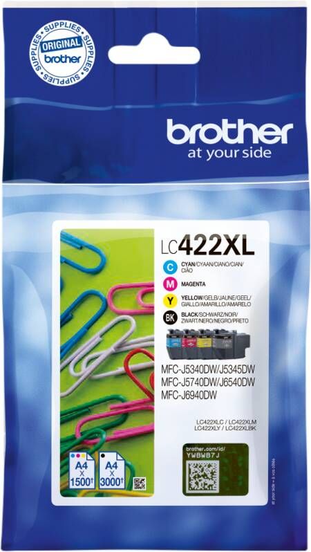 Brother inktcartridge 1.500 3.000 pagina&apos;s OEM LC-422XLVAL 4 kleuren