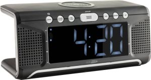 Caliber Wekkerradio met Draadloze Oplader en Dual Alarm Digitale Wekker met FM-radio Wit Display (HCG008Q)
