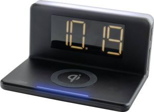 Caliber Digitale Wekker Met Draadloze Oplader Dual Alarmklok Groot Wit Display Zwart (Hcg018qi-b)