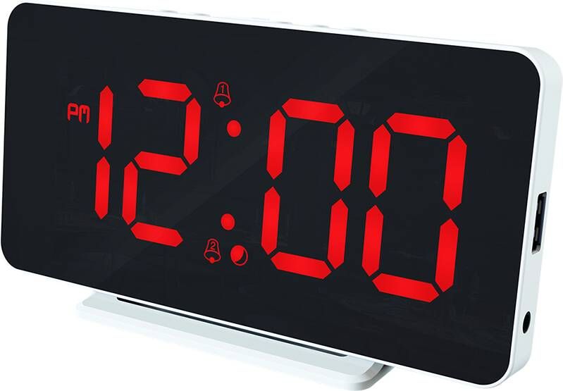 Caliber Slim-line Digitale Wekker Dual Alarmklok Groot Rood Display USB Poort (HCG022)