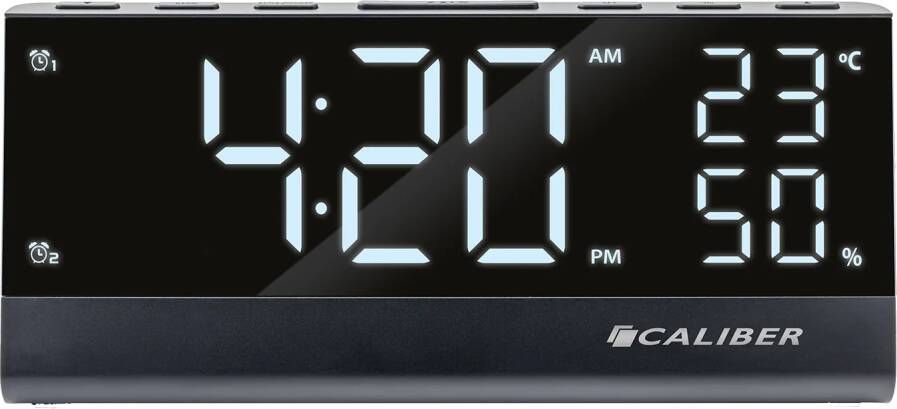 Caliber Digitale Wekkerradio met FM Radio Temperatuur en Luchtvochtigheid Dual Alarmklok Groot Display (HCG023)