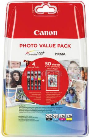 Canon CLI-526 4-pack met fotopapier zwart en kleur cartridge