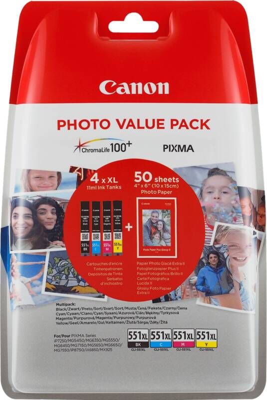 Canon CLI-551XL fotocartridge zwart cyaan magenta en geel