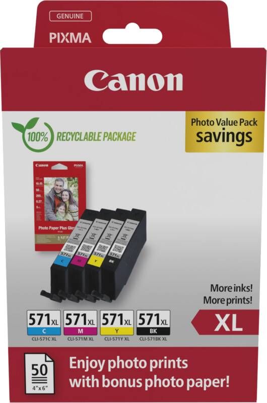 Canon photo value pack CLI-571XL 375 895 foto&apos;s OEM 0332C006 4 kleuren