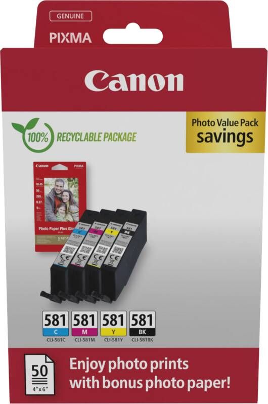 Canon CLI-581 C M Y BK Multi Value Pack | Cartridges&Toners | Computer&IT Printen&Scannen | 8714574679167