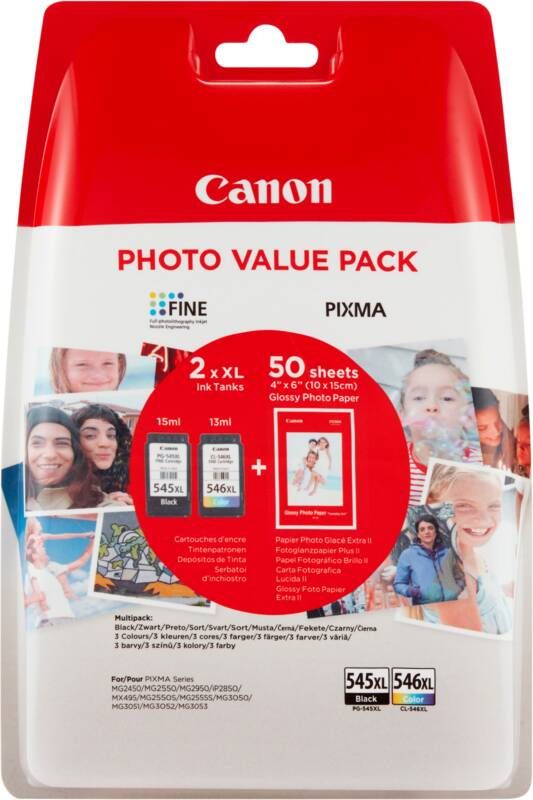 Canon PG-545XL CL-546XL multipack met fotopapier zwart en kleur cartridge