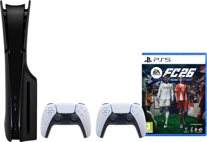 Sony PlayStation 5 Slim Disc Edition + FC 26 + Covers Zwart + Extra Controller Wit