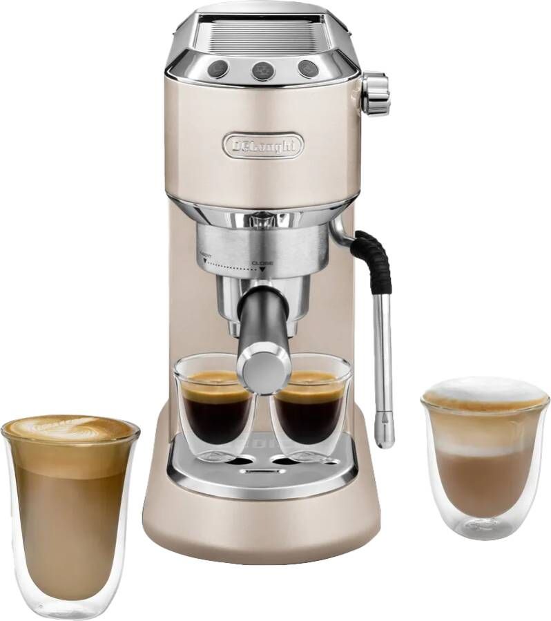 De'Longhi Dedica Arte EC885.BG Traditional Barista Pump Espresso Machine Manual Coffee Machine My LatteArt Steam Wand Compact Design 15cm Wide Fit Mug Up to 13cm Beige