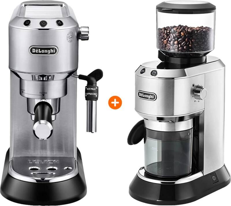 Delonghi De'Longhi EC685.M Dedica Zilver + Koffiemolen