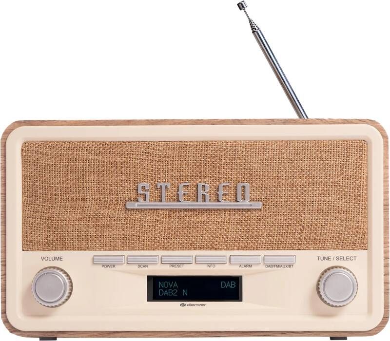 Denver DAB Radio Retro Radio Bluetooth DAB+ FM Dimbaar Batterijen Netstroom DAB18LW