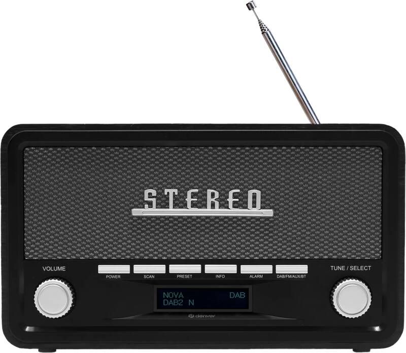 Denver DAB Radio Retro Radio Bluetooth DAB+ FM Dimbaar Batterijen Netstroom DAB18DG