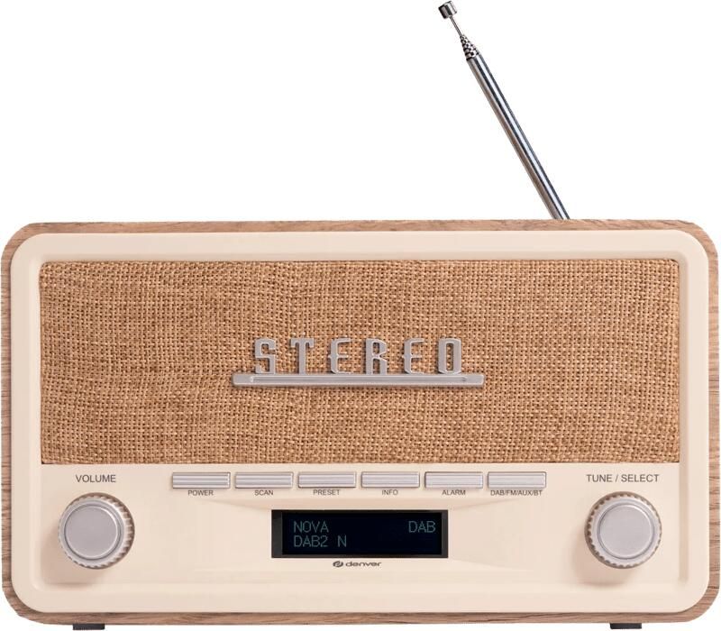 Denver DAB Radio Retro Radio Bluetooth DAB+ FM Dimbaar Batterijen Netstroom DAB18LW