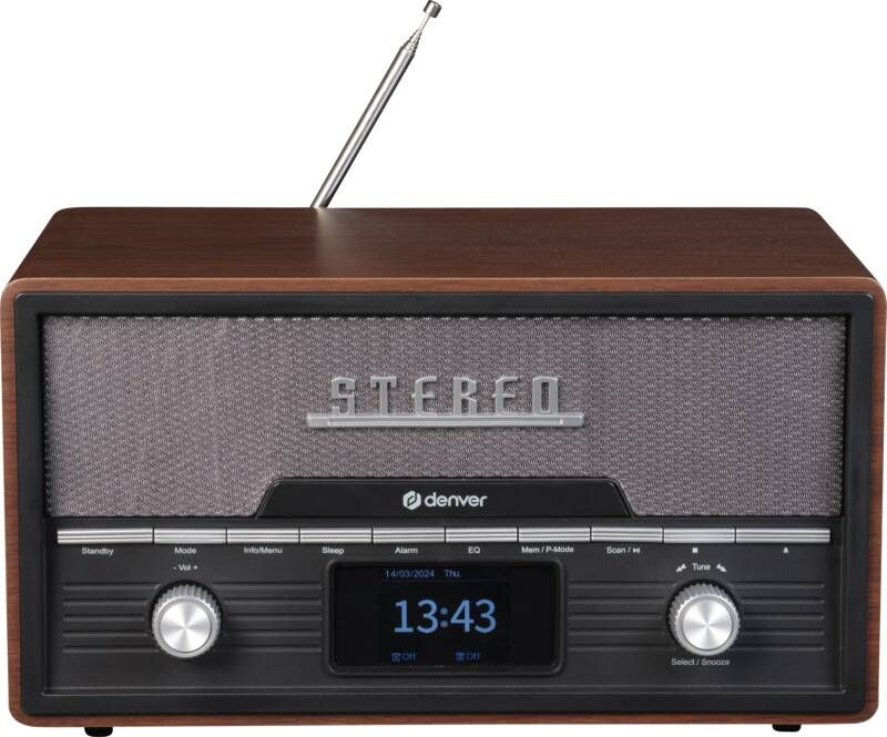 Denver DAB Radio CD Speler Retro Radio Bluetooth 20 voorkeuzezenders DAB FM AUX MDA525 Darkwood