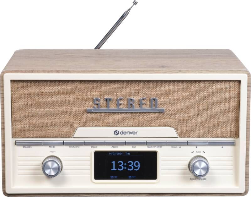 Denver DAB Radio CD Speler Retro Radio Bluetooth 20 voorkeuzezenders DAB FM AUX MDA525 Lightwood