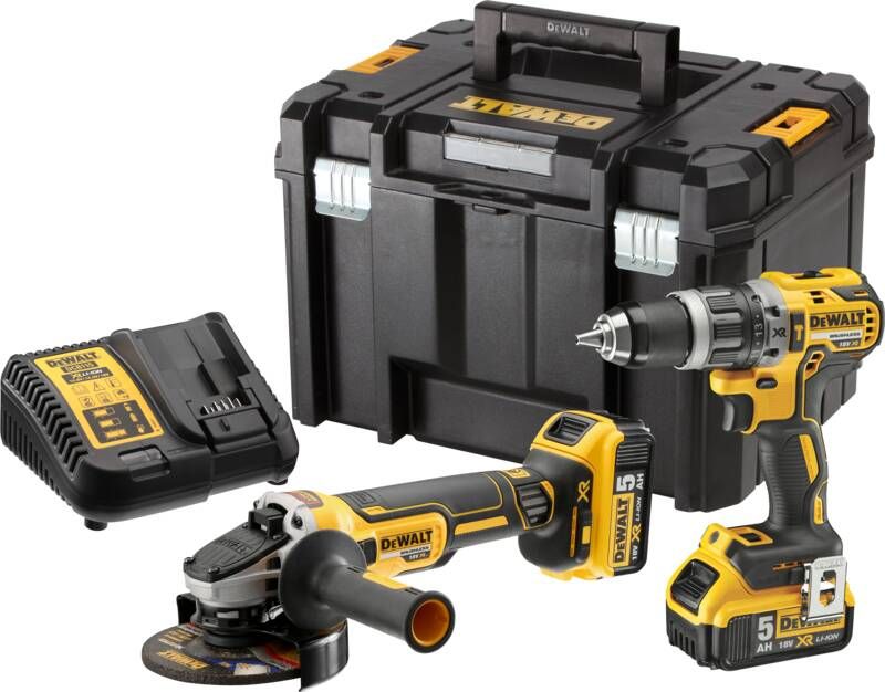 DeWalt DCK2080P2T accu set | DCD796 accuboormachine + DCG405 accu haakse slijper | 18v 5.0Ah Li-ion