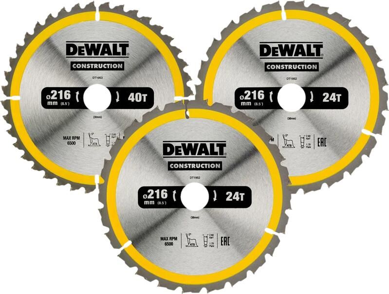 DeWalt DT1962 Cirkelzaagbladen Set 216mm (24T 24T 40T 216 x 30mm))