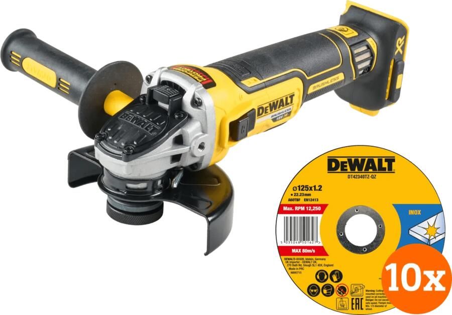Dewalt DCG405NT-XJ (zonder accu) + Doorslijpschijf INOX 125x1x22 2mm 10 stuks