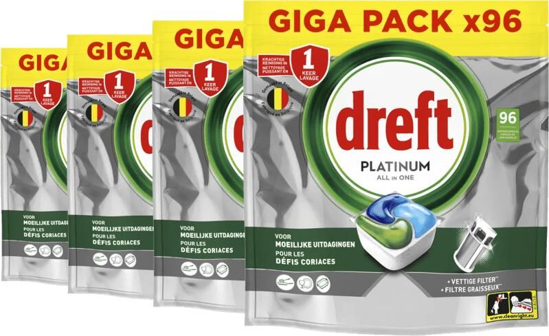 Dreft Vaatwastabletten Platinum All In One Original 4-pack (384 stuks)