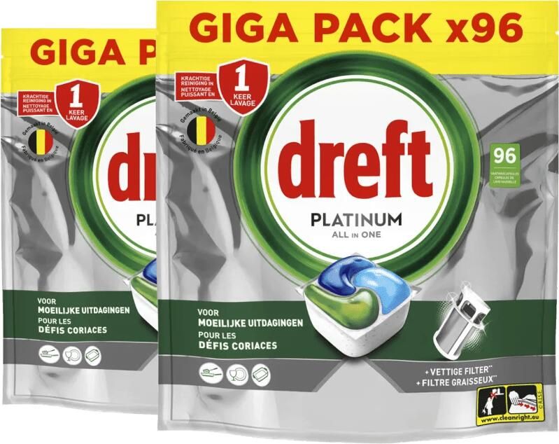 Dreft Vaatwastabletten Platinum All In One Original Duo Pack (192 stuks)