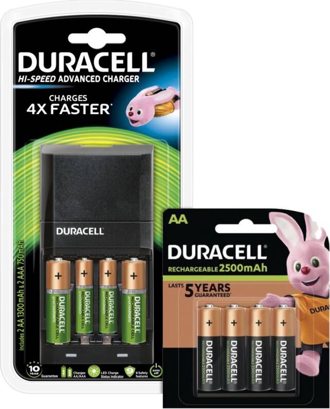 Duracell Hi-Speed batterijlader AA AAA + Ultra AA-batterijen 4 stuks
