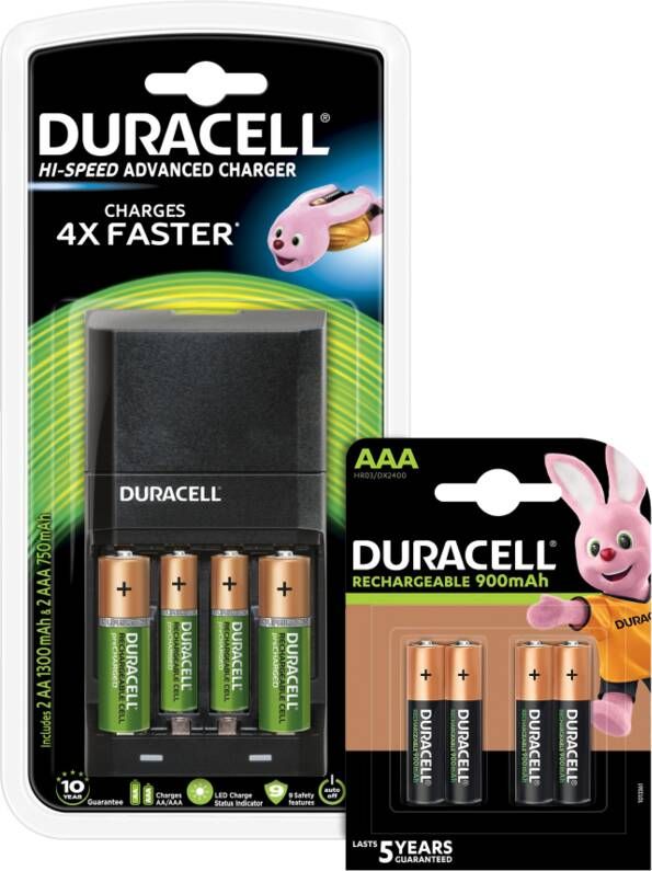 Duracell Hi-Speed batterijlader AA AAA + Ultra AAA-batterijen 4 stuks
