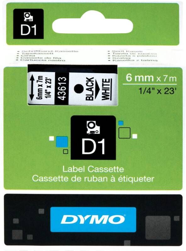 Dymo D1 Naamlabels Zwart-Wit (6 mm x 7 m)