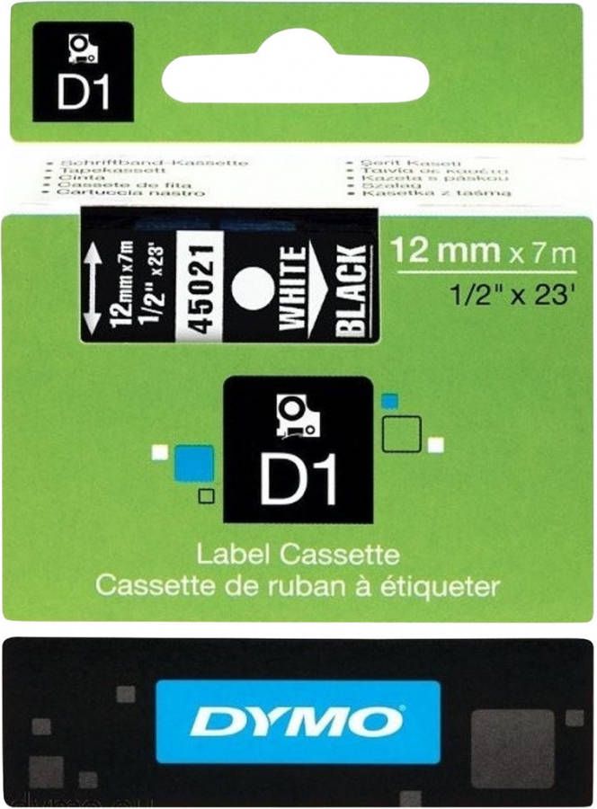 Dymo Authentieke D1 Labels Zwart-Wit (12 mm x 7 m)