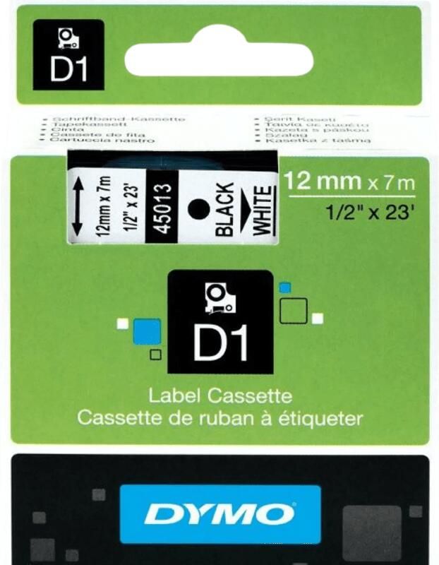 Dymo D1 12mm x 7m Zwart Wit Labels
