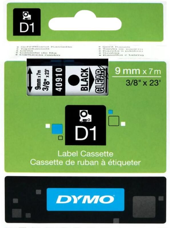 Dymo D1 zwart op wit breedte 9 mm labels