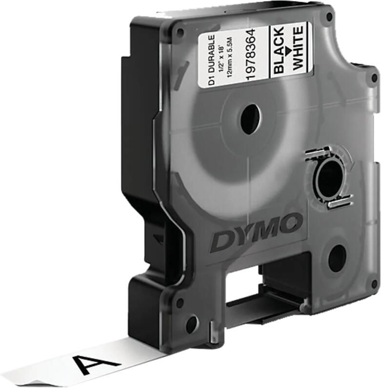 Dymo Duurzame D1 Tape 12 mm x 5 m Zwart Wit Label