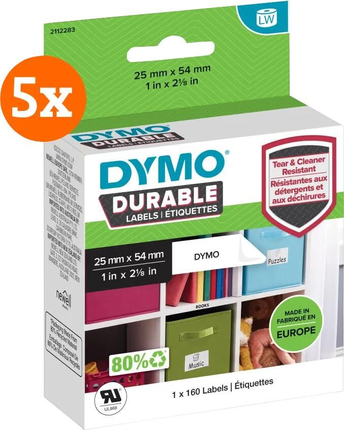 Dymo Duurzame LabelWriter Etiket 25x54mm 160 stuks 5-pack