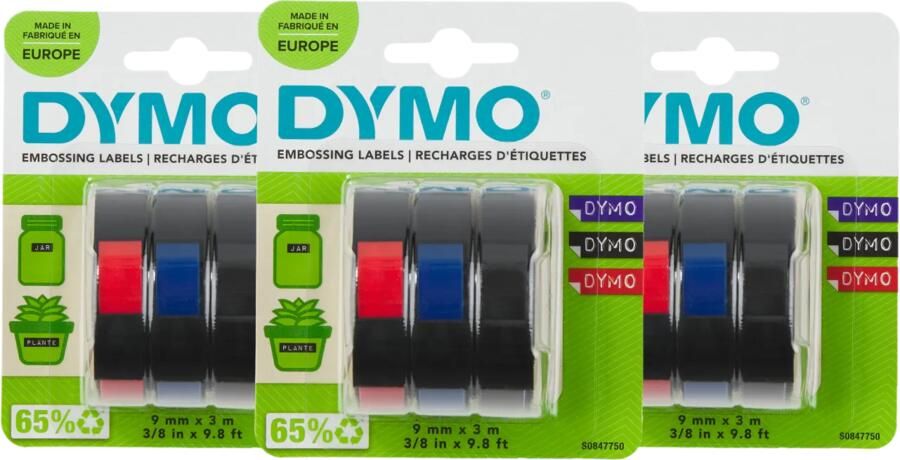 Dymo Embossing Tape 9mm 3 kleuren 3-pack
