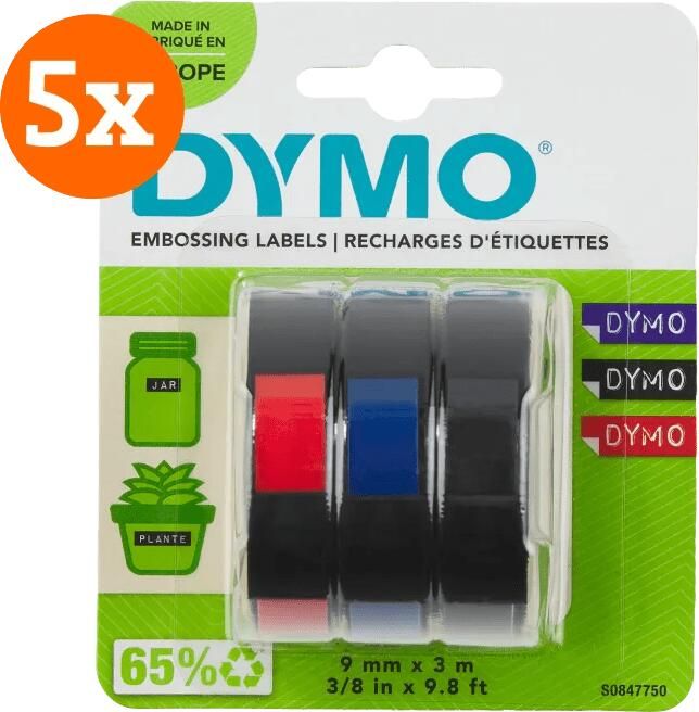 Dymo Embossing Tape 9mm 3 kleuren 5-pack