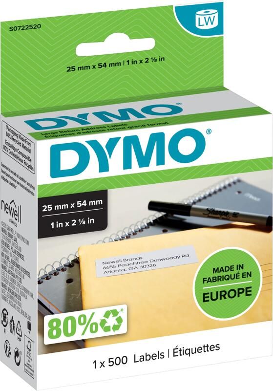 Dymo 11352 Return labels 25 mm x 54 mm wit labels