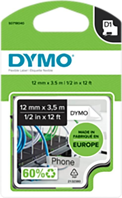 Dymo Flexible Nylon 12mm x 3 5m Zwart Wit Labels