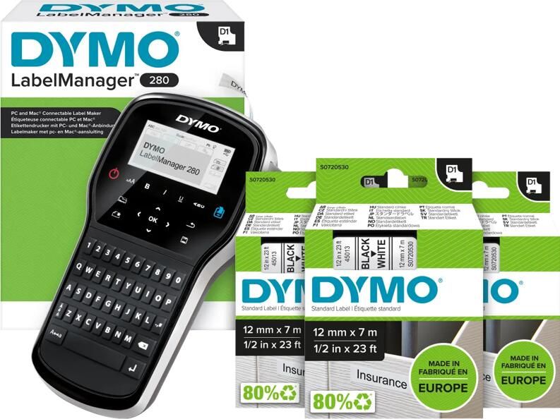 Dymo LabelManager 280 Labelmaker + 3 extra labels