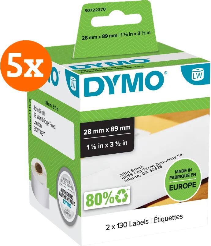 Dymo LabelWriter Adres Etiket 28 x 89 mm 260 stuks 5-pack
