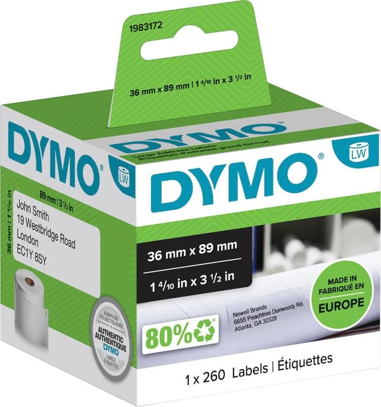 Dymo duurzame etiketten LabelWriter ft 89 x 36 mm 260 etiketten