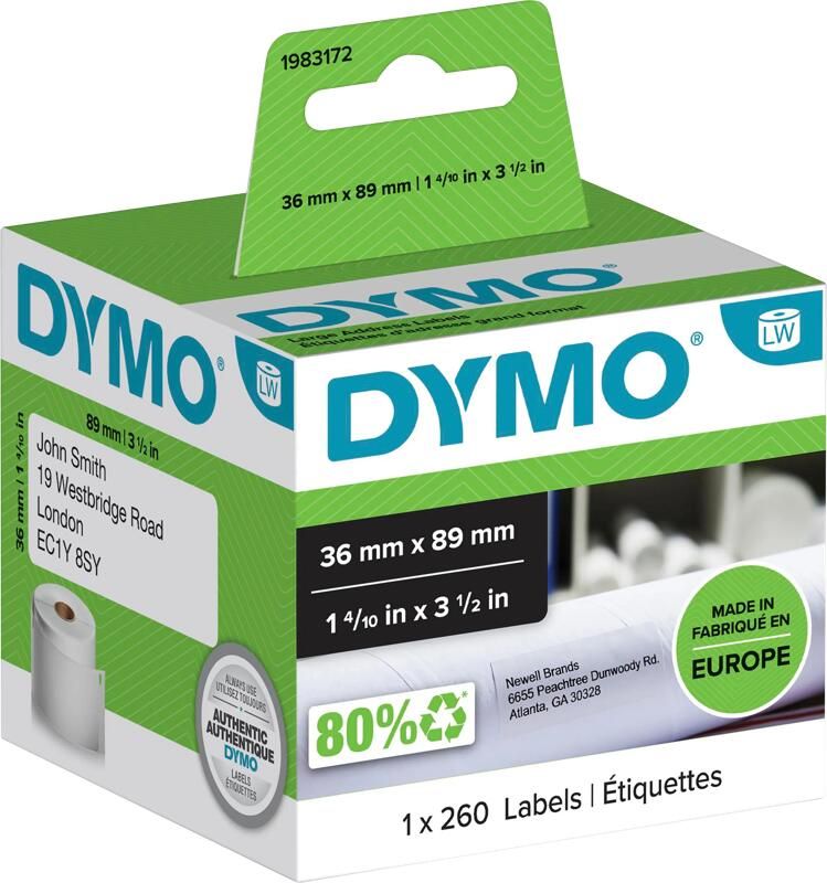 Dymo duurzame etiketten LabelWriter ft 89 x 36 mm 260 etiketten