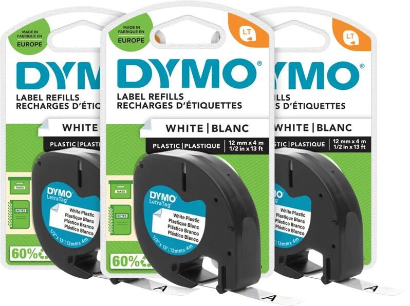 Dymo LetraTag 12mm x 4m Zwart Wit Labels 3-pack