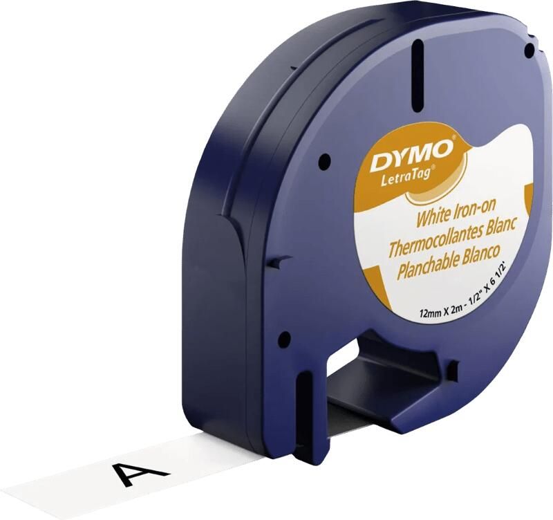 Dymo LetraTag Lettertape 12mm x 2m Opstrijkbaar Zwart Wit